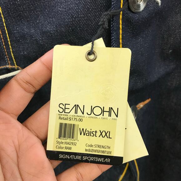 New Sean John Denim Blazer Jacket Embroidered Tiger Mens Size XXL Y2K - Picture 6 of 10